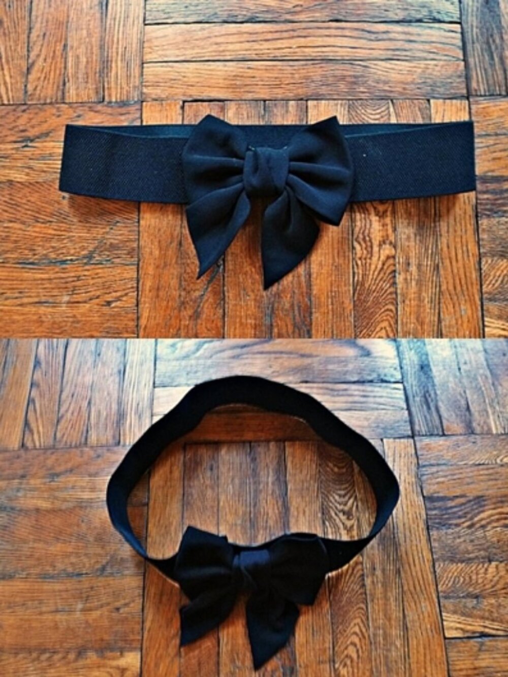 Ribbon Bow Elasticized Wide Belt in Black